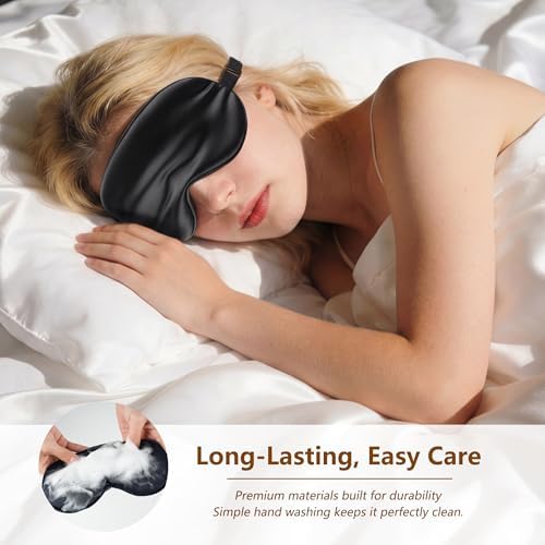 Sleep Mask Silk Eye Mask for Men Sleeping Mask, Adjustable Elastic Strap for Night Shading Sleep Mask, Soft and Comfortable for Both Men and Women (Black, 2 Packs) - Image 5