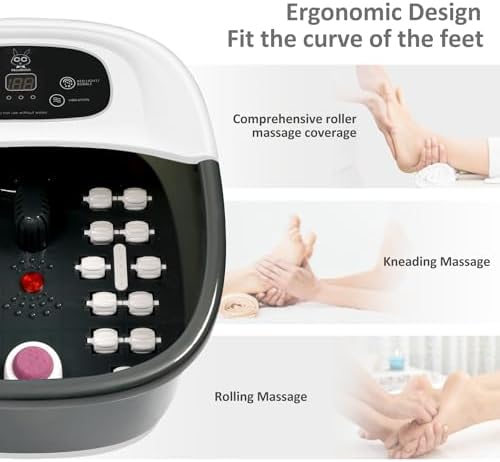Foot Spa Bath Massager with Heat Bubbles and Vibration Massage and Jets, 16 OZ Calming Lavender Foot Soak Epsom Salt, MoodRelish Foot Soaker with Red Light, 22 Massage Rollers, Adjustable Temp - Black - Image 6