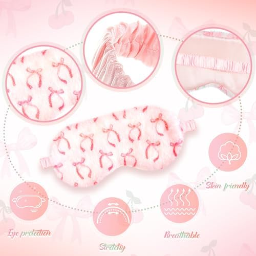 Cuffbow 6 Pack Fuzzy Sleep Masks Plush Eye Mask,Bow,Pink - Image 3