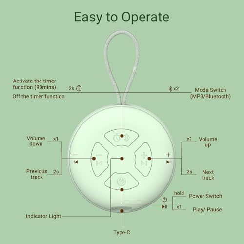 Portable Baby Sound Machine [White Noise for Babies Kids Adults][Supports Bluetooth audio playback][Timer Function][12 Soothing Sounds] 15 Hours Battery Life, Travel,Shower,Clips on Baby Stroller.Mint - Image 7
