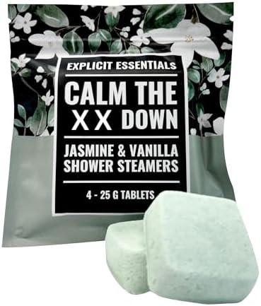 Explicit Essentials Calm The F Down Shower Steamers | Jasmine Vanilla Aromatherapy Shower Steamers for Relaxation & Stress Relief | Spa Shower Gift for Self-Care, Birthdays & Holidays by ExplicitEssentials