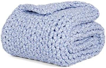 YnM Weighted Blanket, Handmade Chunky Knitted Design, Soft and Cozy, Temperature Regulating and Breathable, Machine Washable Throw for Sleep or Home Decor (Blue Fancy Yarn, 80x87 Inch, 25lbs) by YNM