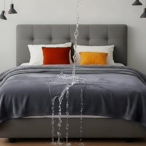 Tisancy King Size Waterproof Blanket for Bed Couch, Gray 82'' x 82'' Double Side Leakproof Reversible Sherpa Flannel Fleece 3-Layer Lightweight Blanket, Absorbs 80oz, Machine Washable by Tisancy