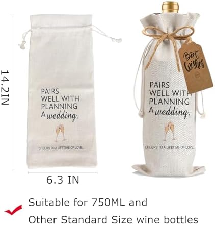 1Pcs Wedding Engagement Gifts for Couple, Mr & Mrs Gift, Newlywed Wine Bag Weeding Gift Wine Bag with 1Pcs Kraft Blessing Cards and natural jute rope - Image 2