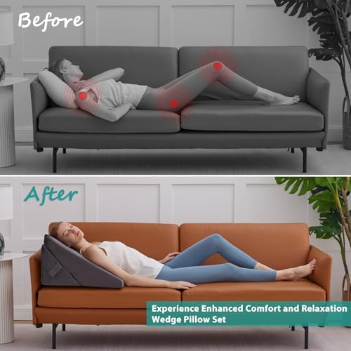 Bedluxe Wedge Pillow for Sleeping, Adjustable 9&12 Inch Foldable Bed Wedge Pillow Set, Orthopedic Memory Foam Triangle Pillows Wedge, 7-in-1 Elevated Pillows for Leg and Back Support, Velvet - Image 3