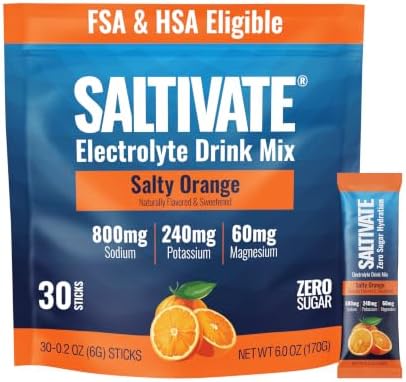 Electrolyte Packets, Salty Orange, 800mg Sodium, 30 Sticks by Saltivate