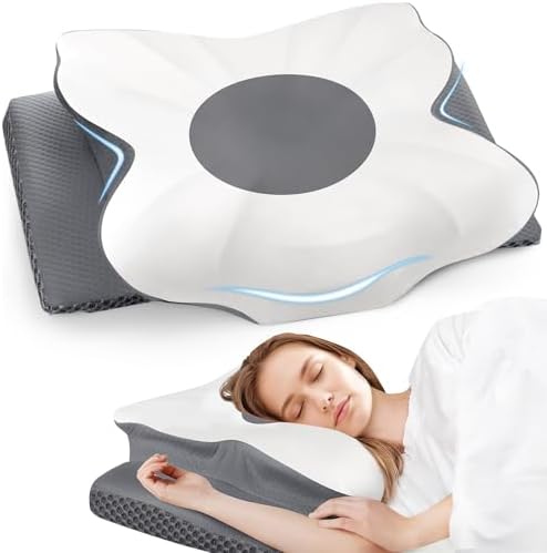 Memory Foam Bed Pillow – Contour Support Pillow for Side & Back Sleepers, Soft Ergonomic Design, Cooling Breathable Cover, Removable Washable Case, Standard Size, Grey by Unknown