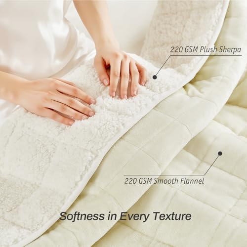 Sherpa Fleece Adult Weighted Blanket, 15 Pounds Dual Sided Soft Plush Blanket for Couch Bed Sofa, Heavy Thick Blankets with Glass Beads Great for Sleep, 60 x 80 inches, Cream White on Both Sides - Image 5