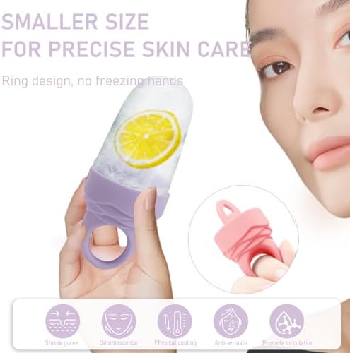 Ice Roller for Face and Eye, Reusable Silicone Facial Ice Roller, Ice Face Mold for Reducing Puffiness, Ice Cube Roller Skin Care Tool with Cleansing Brush for Women & Men, Pink 2 + Purple 1 - Image 3