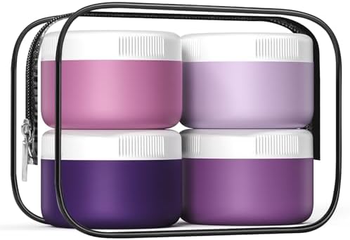 Kuangre Travel Containers for Toiletries, Silicone Cream Jars BPA-Free, Leak-proof 2oz Travel Size Containers, Portable Size Silicone Jars with Lid for Cosmetic Face Hand Body Cream (4 Pack) by Kuangre