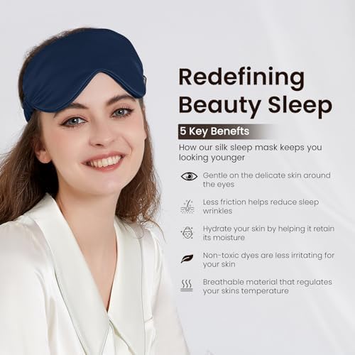 THXSILK Sleep Mask 100% 25 Momme Pure Mulberry Silk Super Smooth Cooling Sleep Eye Mask Blackout for Women/Man/Kids, Eye Cover with Wide Head Strap for Good Night Sleep, Navy Blue - Image 5