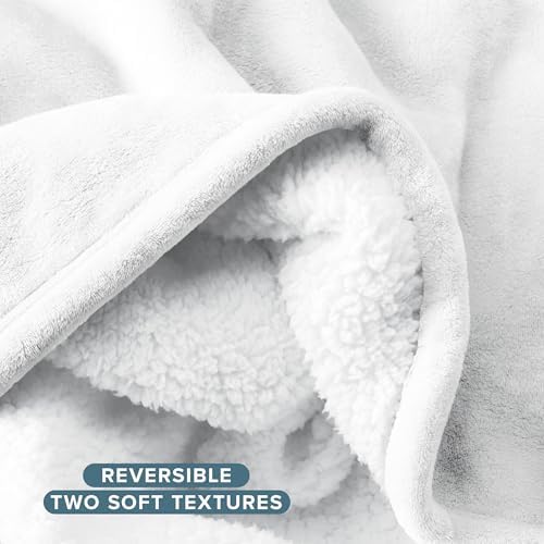 Bare Home Sherpa Fleece Blanket (Throw, White) - Image 5