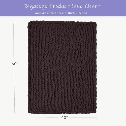 Bigacogo Chunky Knit Throw Blanket for Couch, 40x60 inches, Chocolate - Image 2