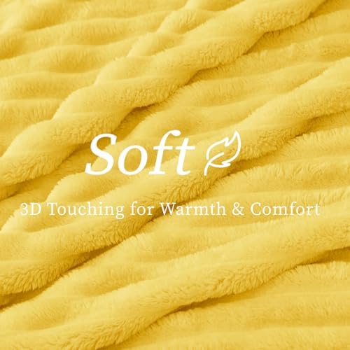 BEDELITE Ribbed Fleece Throw Blanket for Couch, Custard Yellow, 50"x60" - Image 4
