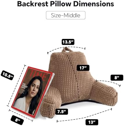 Reading Pillow with Arms for Bed,Compact Backrest for Teens,Khaki Flannel,M - Image 5