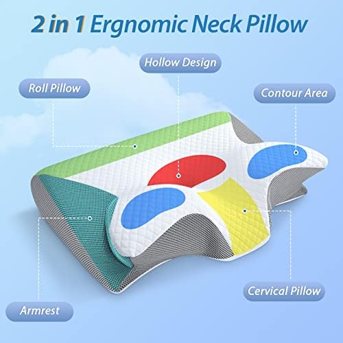 HOMCA Memory Foam Cervical Pillow, 2 in 1 Ergonomic Contour Orthopedic Pillow for Neck Pain, Contoured Support Pillows for Side Back Stomach Sleepers - Image 3