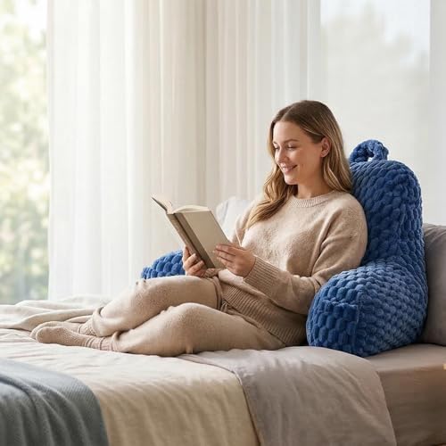 Reading Pillow for Bed, Adults Back Pillow for Sitting up, Husband Pillow for College Dorm, Back Support Cushion with arms for sit up on Couch, Sofa, and Floor, Dark Blue - Image 4