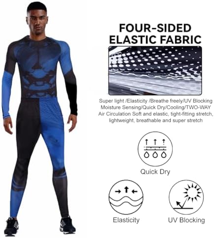 OEBLD Men's Workout Compression Clothes Long Sleeve Compression Shirts and Pants Thermal Base Layer Set - Image 4