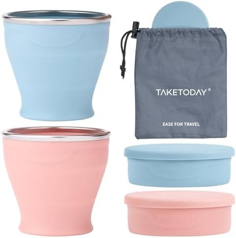 TakeToday Collapsible Cup 8 oz 2-Pack for Travel, Blue & Peach by TAKETODAY