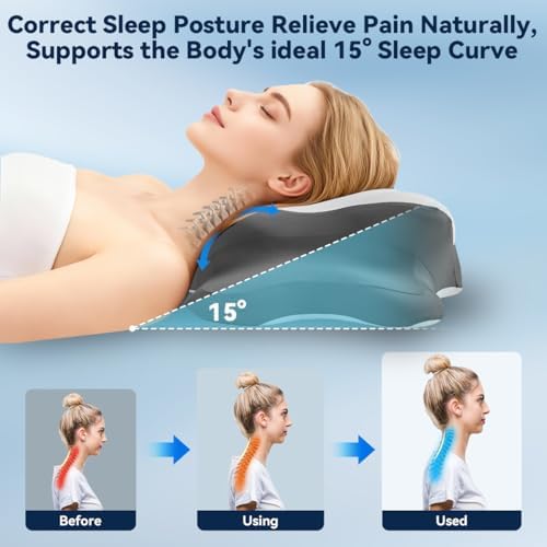 Sleep Apnea Pillow with Neck Pain & Snoring Relief -Orthopedic Cervical Pillow,Ergonomic Contour Memory Foam Pillow for Side, Back,Stomach,Dreamers,Medium Firm (Greywhite, Queen Size) - Image 4