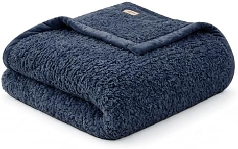 Woolrich Burlington Berber Blanket Super Soft, Cozy Lightweight Cover with Luxurious Velvet Binding, Modern Trendy All Season Bedspread Bedding-Set, Full/Queen: 90x90, Navy by Unknown