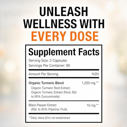 Pure By Nature 1200mg Turmeric Curcumin with Black Pepper Extract for Absorption, Antioxidant Property for Joint & Inflammation Support, 180 Capsules - Image 5