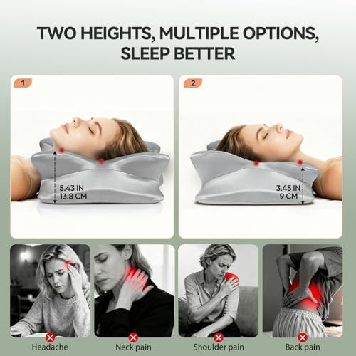 2-Pack Cervical Neck Pillow for for Neck Support,Ergonomic Memory Foam Contour Pillow with Wrinkle-Resistant Silky Satin Fabric Cover,Orthopedic Bed Pillow for Side,Back,Stomach Sleepers,Gray - Image 4