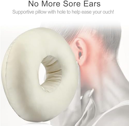 Silky Satin Piercing Pillow Ear Pillows Donut with Hole for Ear Pain CNH Piercing Pain Relief Sleeping Pressure Sore Side Sleepers Smooth Cooling Ear Guard Protector, Champagne - Image 2