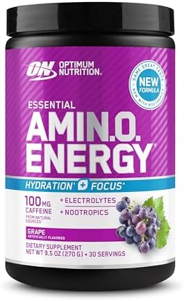Optimum Nutrition Amino Energy Powder Plus Focus, with BCAA, Electrolytes, and Caffeine, Grape, 30 Servings (Packaging May Vary) by OPTIMUMNUTRITION