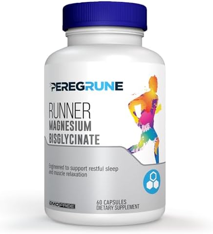 Magnesium Supplement for Runners | High Absorption Magnesium bisglycinate (200 mg) to Support Muscle Recovery, Soreness Post-Workout, Mood, and Sleep | 60 Capsules by PEREGRUNE