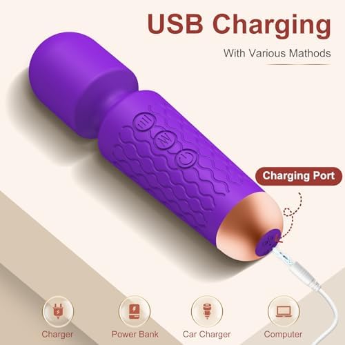 Upgraded Handheld Massager Cordless Rechargeable with 20 Patterns 8 Speeds, Premium Silicone Rose Purple Mini Massager Tool Device for Whole Body Muscle Relaxation and Stress Relieve - Image 2