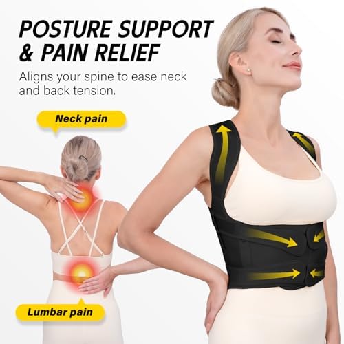 Back Brace Posture Corrector for Women & Men, Adjustable Full Back Support, Shoulder Straightener for Upper & Lower Back Pain Relief-Scoliosis, Hunchback, Waist Trainer (Medium, Balck) - Image 2