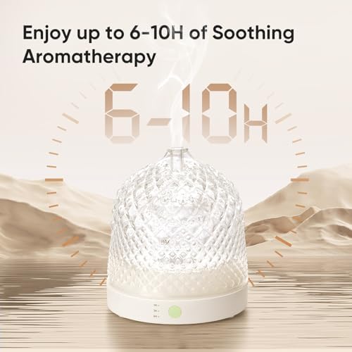 Lecdura Glass Essential Oil Diffuser, 200ml Ultrasonic Aroma Diffusers with Glass Reservoir Dome & White Plastic Base Lock Color Auto-Off Timer 7 Color Light for Home Office Bedroom Yoga - Image 6
