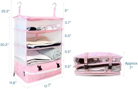 Grand Fusion Stow-N-Go Hanging Travel Shelves, Packing Organizer for Luggage. Carry on Closet for Suitcase. Expandable Packing Cube. Travel Essentials. (Pink - XL, XL = (L) 17.7" x (W) 11.8") - Image 5