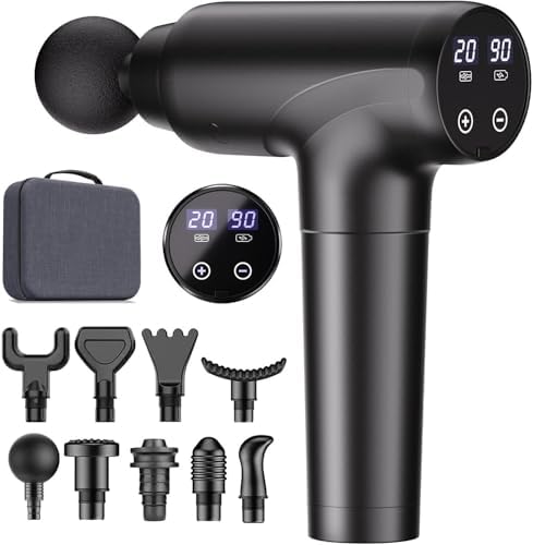 cotsoco Massage Gun Deep Tissue, Muscle Massage Gun with 9 Attachment Heads 20 Speeds & Silent Brushless Motor for Pain Relief, Handheld Percussion Back Massager Gun, Ideal Gift for Mom/Dad(Black) by cotsoco