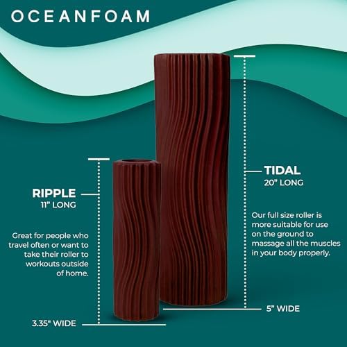 Oceanfoam Tidal Roller - Maroon - Muscle Massage Foam Roller for Back Pain & Stretching - Firm and Ergonomic Wide Wave Textured - Yoga, Athletics, & Wellness - Full Size, 20" x 5" - Image 6