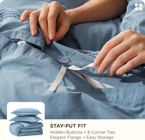 Bedsure PureWoven 3 Pieces 100% Cotton Waffle Weave Duvet Cover Set, Queen - Image 5