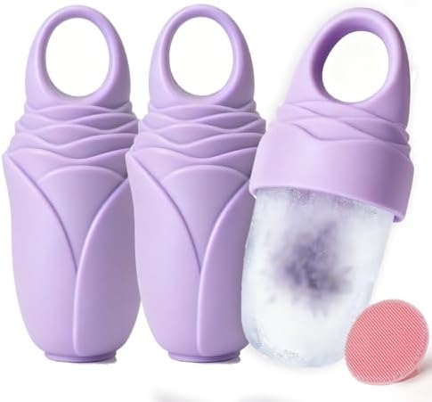 Ice Roller for Face and Eye, Reusable Silicone Ice Facial Roller for Reducing Puffiness, Ice Face Mold Skin Care, Ice Cube Roller Tools for Women - Purple 3 Pcs by Mabnuby