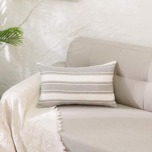 Multi Color Stripe Pillow Case Faux Linen Rectangle Decorative Throw Cushion Cover Pillowcase with Hidden Zipper for Sofa 12" x 20" 2 Piece - Image 2