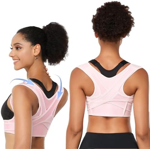 Posture Corrector for Women, Back Brace for Women, Adjustable Lightweight Upper Back Brace, Back Posture Corrector for Neck, Shoulder, Upper & Lower Back Pain Relief, Invisible Under Clothes (Pink, Large) by Ichiha