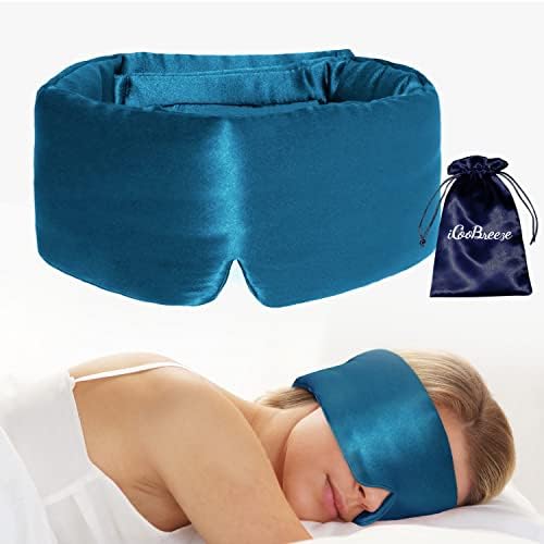 100% Natural Silk Eye Mask for Women Men, Soft Pressureless Cooling Blackout Eye Covers for Sleeping, Large Size Sleep Mask fits All Heads Adjustable, 1PC, Vivid Blue by iCooBreeze
