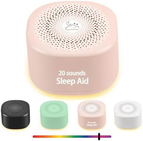 Travel White Noise Sound Machine 20 Sounds, Portable Sound Machine for Adults Sleep, Mini Sleep Aid with Adjustable Volume, 3 Timers, Colorful Night Light, Rechargeable for Baby, Home, Registry Gift by Unknown
