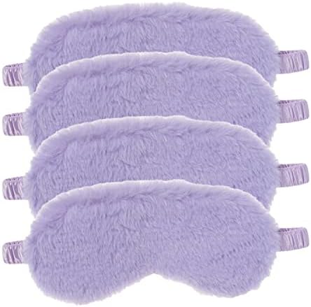 RAYNAG 4 Pack Plush Sleep Mask Soft Comfortable Blindfold Eye Cover for Sleepover Gift Birthday Party Favors, Silky Fabric on the Back, Cozy, Fluffy and Furry #3, Purple by RAYNAG