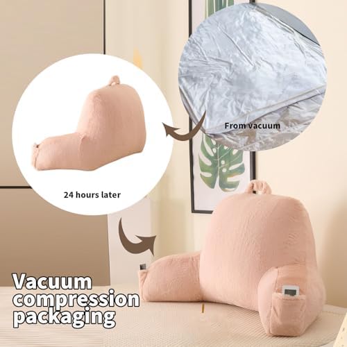 Large Plush Backrest Pillow for Sitting in Bed,Faux Fur,Pink - Image 4