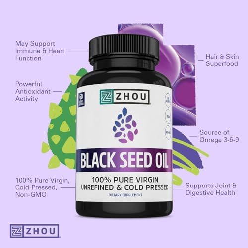 ZHOU Black Seed Oil Capsules - Nigella Sativa - 60 Capsules (Pack of 1) - Image 3