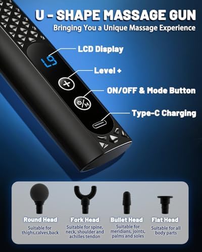 Massage Gun Deep Tissue with Extension Handle, Back Massager for Pain Relief, 4 Massage Heads & 9 Modes & 9 Levels, Percussion Handheld Muscle Massager Gun for Back,Shoulder,Legs,Thigh,Waist - Image 4