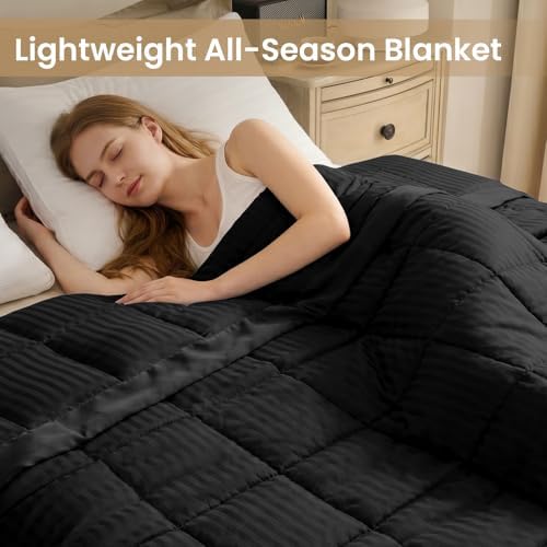 downluxe Queen Size Blanket with Satin Trim, Lightweight Down Alternative Blankets Queen Size for All Season, Machine Washable (Black, 90x90 Inch) - Image 5