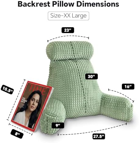 Reading Pillow for Bed with Adjustable Neck Support,XXL Green Flannel - Image 5