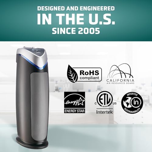 GermGuardian HEPA Air Purifier - Large Room Air Purifier for Bedroom, Office, Dorm, and Home - Filters Pet Dander, Dust, Pollen, Smoke, Scents - AC4825E - 22" Tower - Gray - Image 6