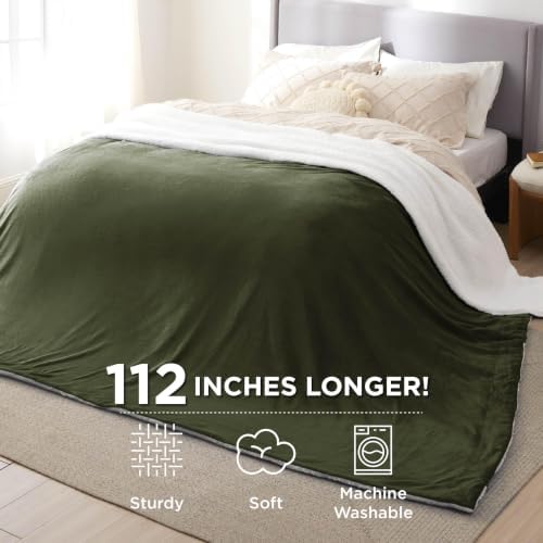 Bedsure GentleSoft Sherpa Fleece Cal King Blankets for Bed, Non-Heated, Thick and Warm Oversized Throw for Women and Men, Soft Fuzzy Plush Large Blanket for Winter, Olive Green, 112x98 Inches - Image 3